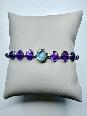 Stunning Delicate Amethyst Tanzanite and High Flash Labradorite Bracelet